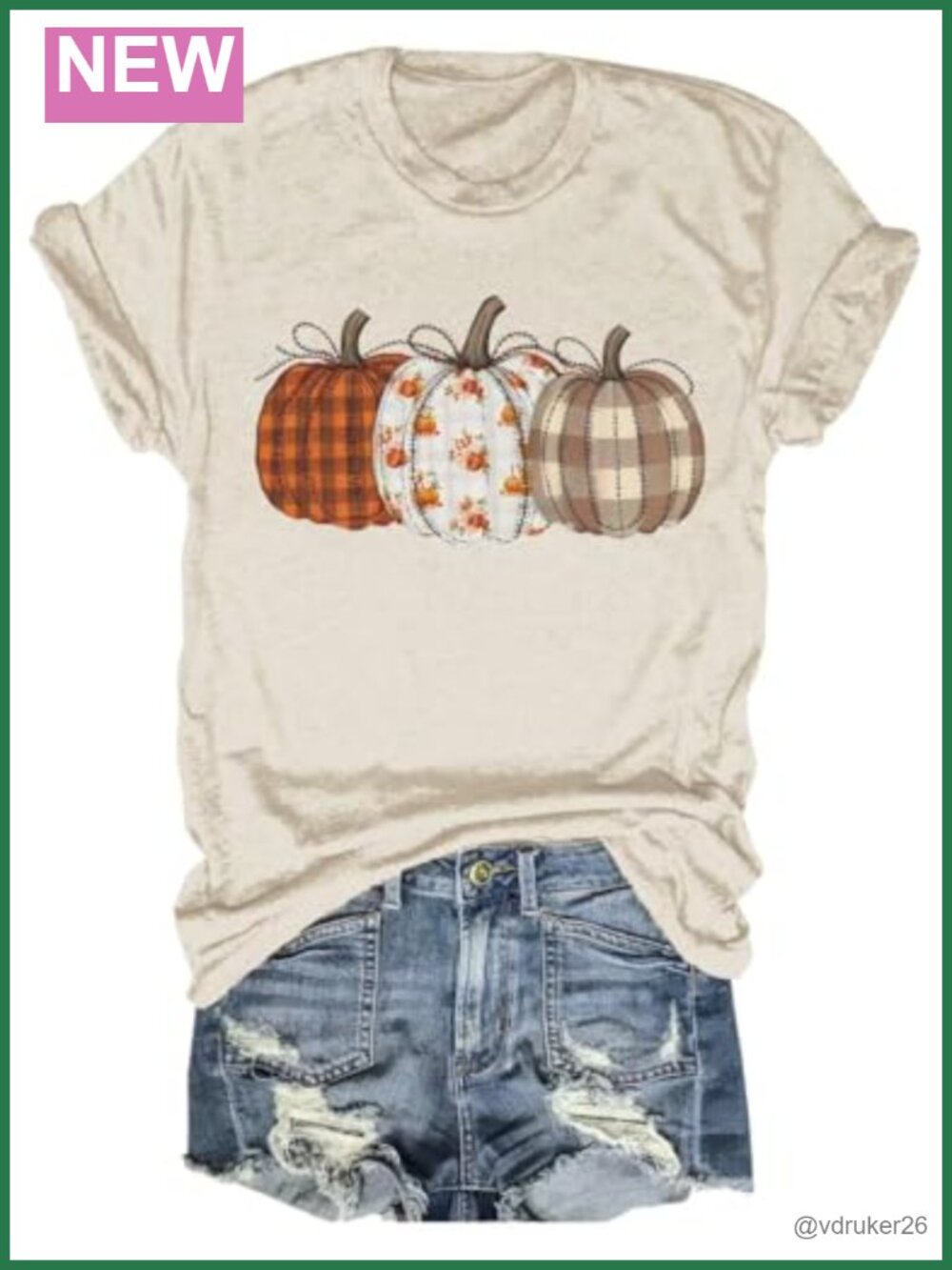 Fall Checkered Pumpkin Graphic T-Shirt Crew Neck Short Sleeve Women's